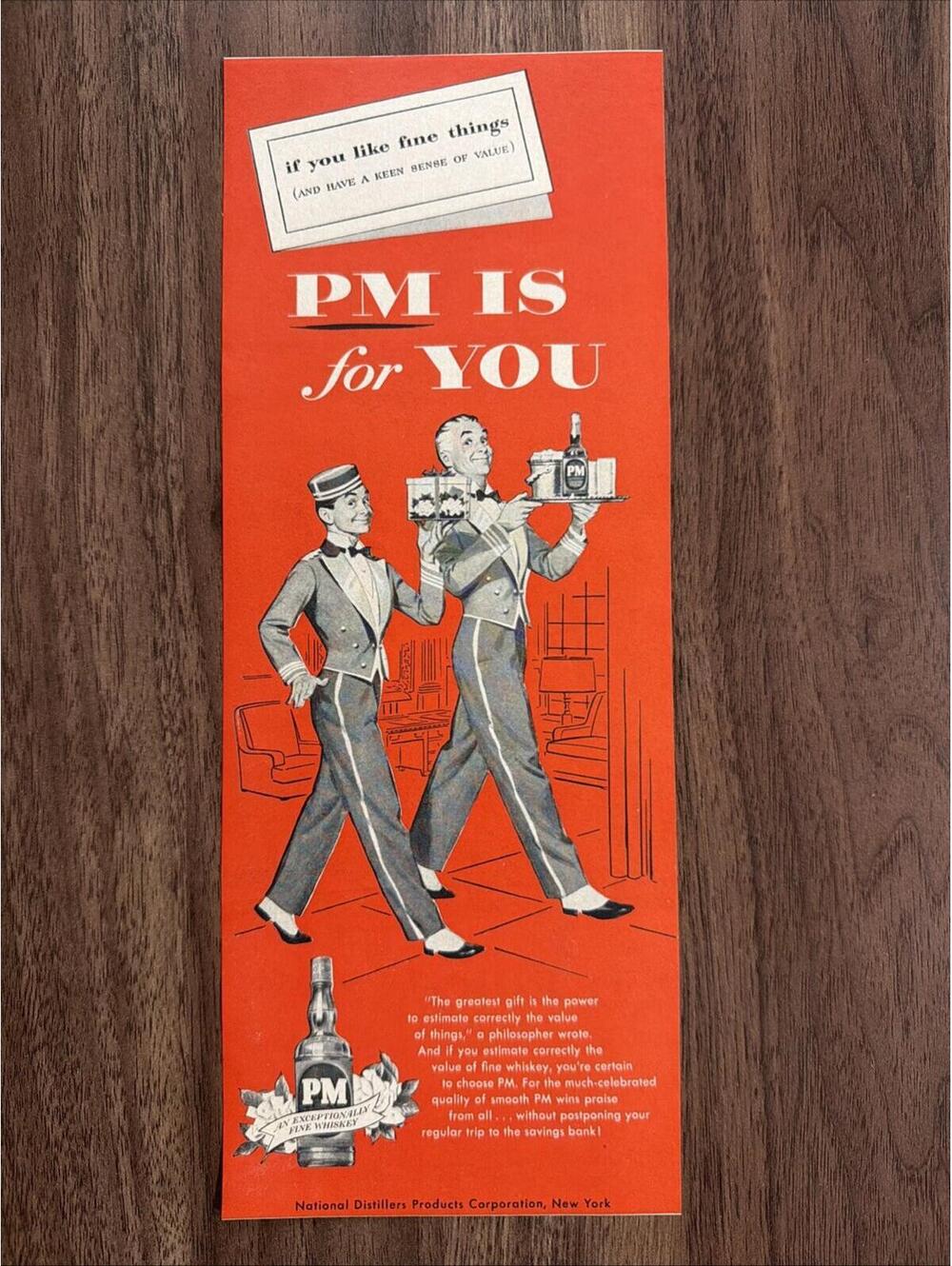 PM Is For You 1950s Print Ad An Exceptional Fine Whiskey National Distillers